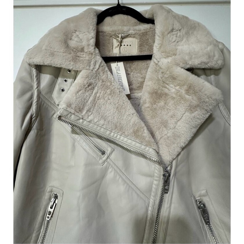 Blank NYC Cream Leather Jacket with Shearling Collar